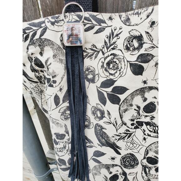 Handmade Halloween horror Leather Fringe purse bag charm keychain spooky vibes - Picture 2 of 4